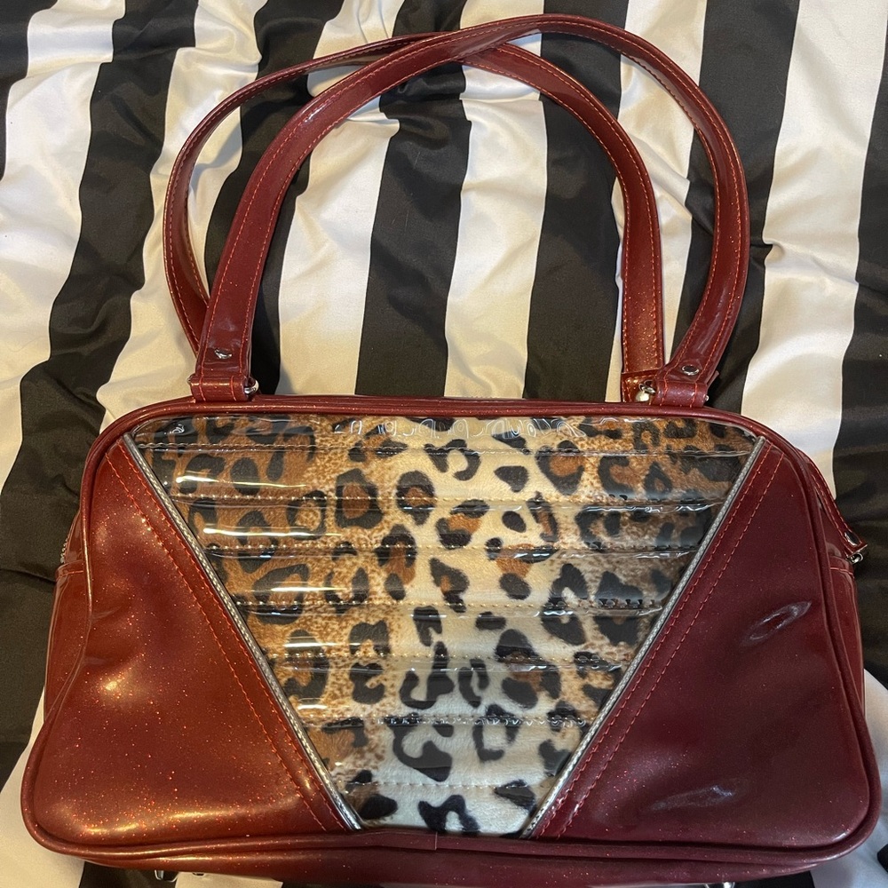 Red Glitter and Leopard Shoulder Bag